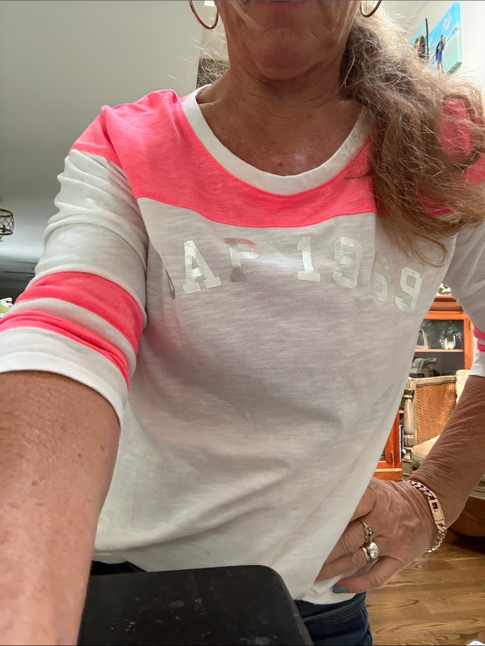 GAP White and Neon Pink Colorblock Long Sleeve Tee